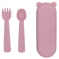 We Might Be Tiny Baby Fork + Spoon Set with Travel Case - Dusty Rose 